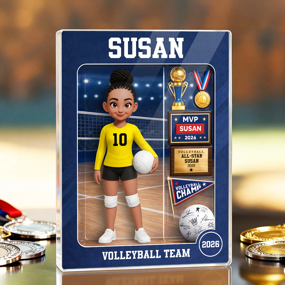 3D Effect Volleyball Girl Action Figure - Personalized Acrylic Block Plaque - Unique Gift For Daughter, Granddaughter - Image 2
