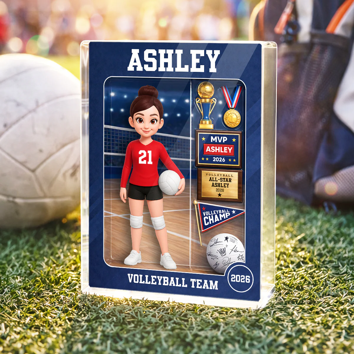 3D Effect Volleyball Girl Action Figure - Personalized Acrylic Block Plaque - Unique Gift For Daughter, Granddaughter - Image 3