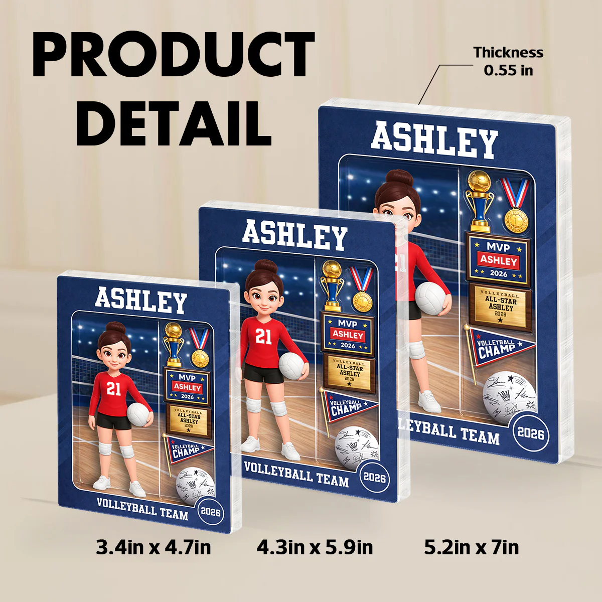 3D Effect Volleyball Girl Action Figure - Personalized Acrylic Block Plaque - Unique Gift For Daughter, Granddaughter - Image 7