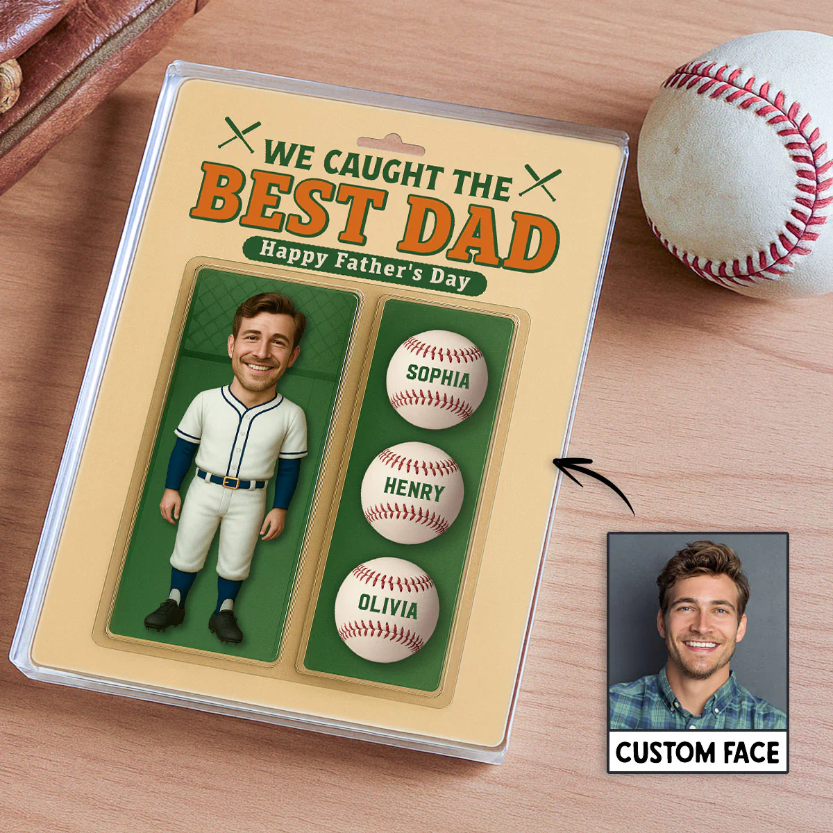 3D Effect We Caught The Best Dad Custom Figure Baseball Personalized Rectangle Flat Acrylic Block Plaque - Image 2