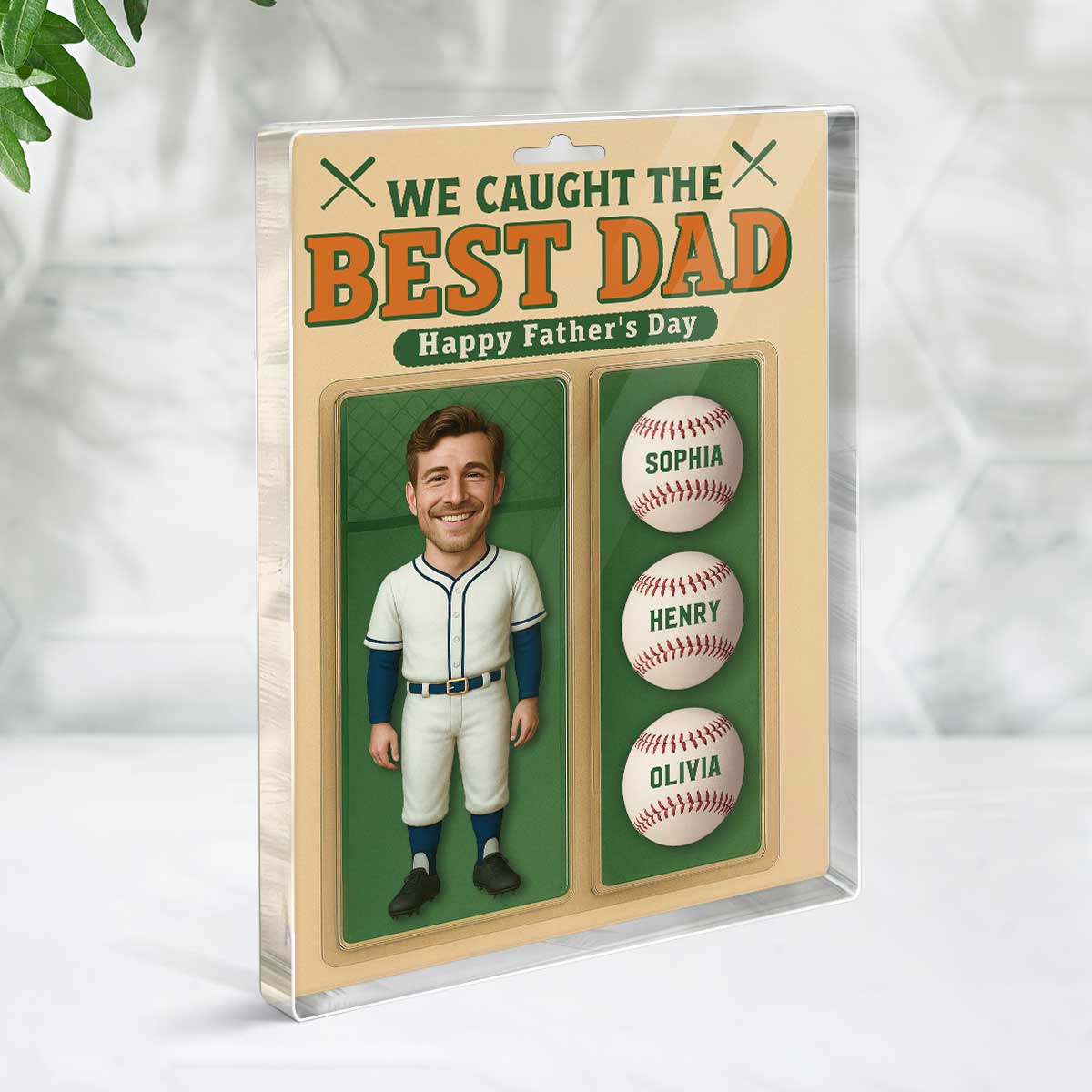 3D Effect We Caught The Best Dad Custom Figure Baseball Personalized Rectangle Flat Acrylic Block Plaque - Image 4