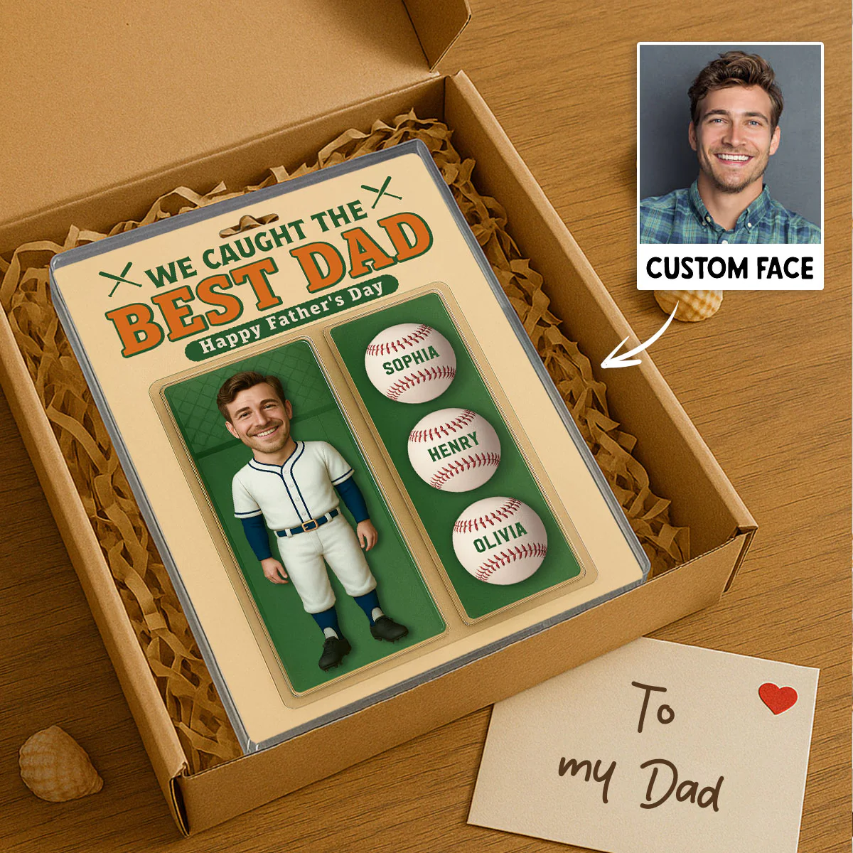 3D Effect We Caught The Best Dad Custom Figure Baseball Personalized Rectangle Flat Acrylic Block Plaque - Image 5