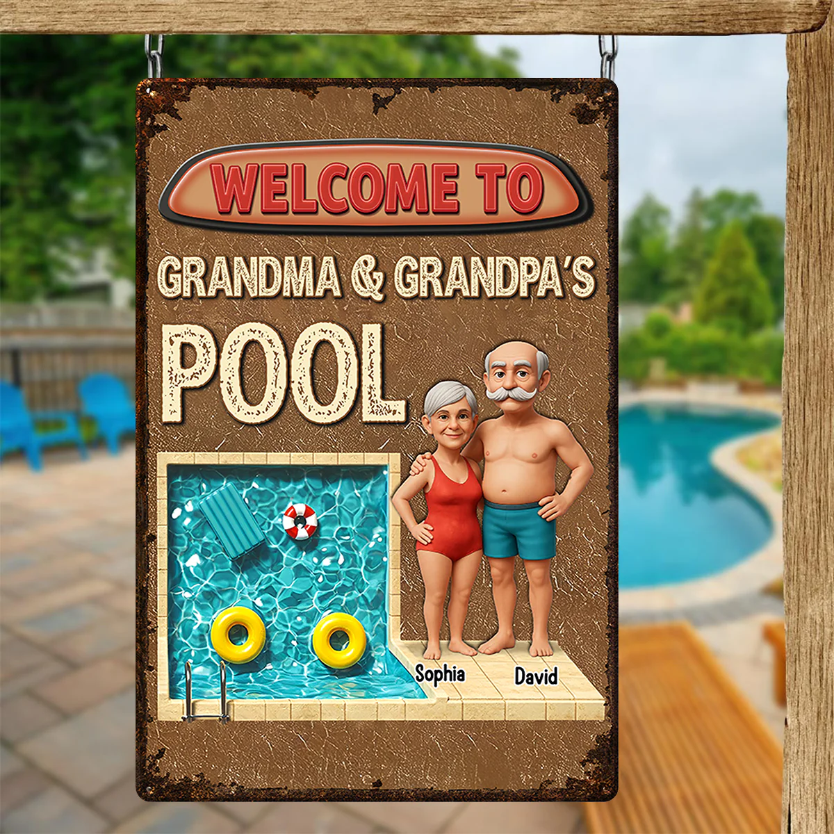 3D Effect Welcome To Grandma Grandpa Pool Personalized Metal Sign - Image 10
