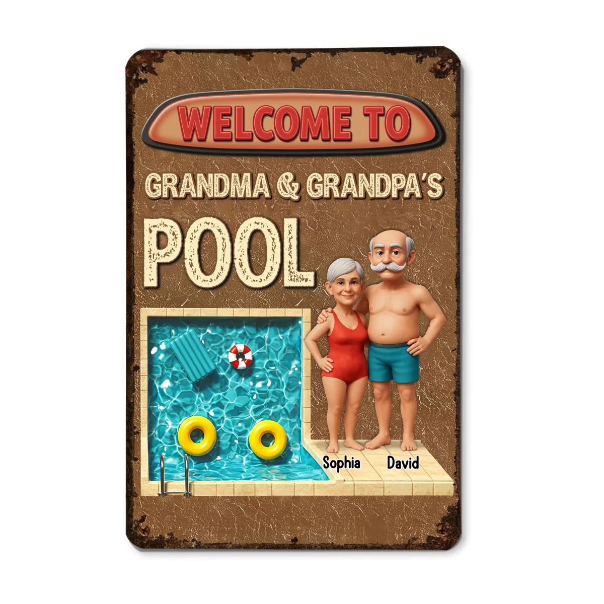 3D Effect Welcome To Grandma Grandpa Pool Personalized Metal Sign - Image 11