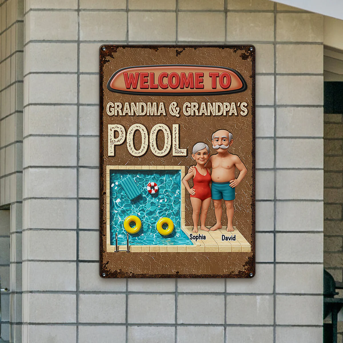 3D Effect Welcome To Grandma Grandpa Pool Personalized Metal Sign - Image 5