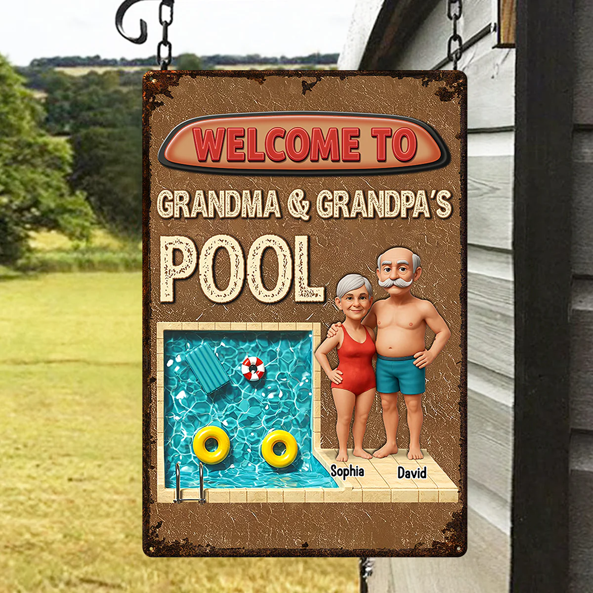 3D Effect Welcome To Grandma Grandpa Pool Personalized Metal Sign - Image 6