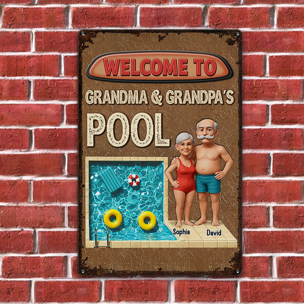 3D Effect Welcome To Grandma Grandpa Pool Personalized Metal Sign - Image 7