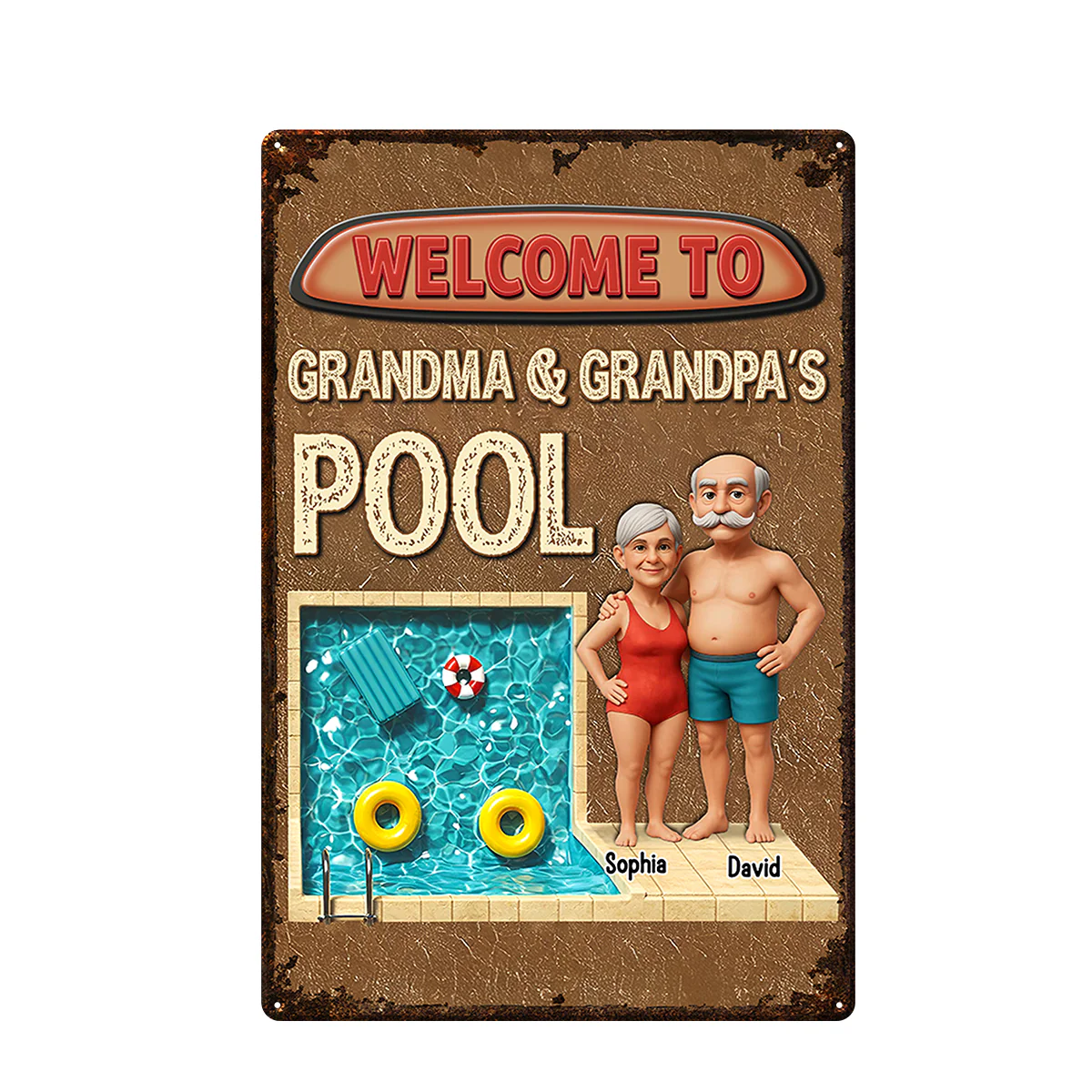 3D Effect Welcome To Grandma Grandpa Pool Personalized Metal Sign - Image 8