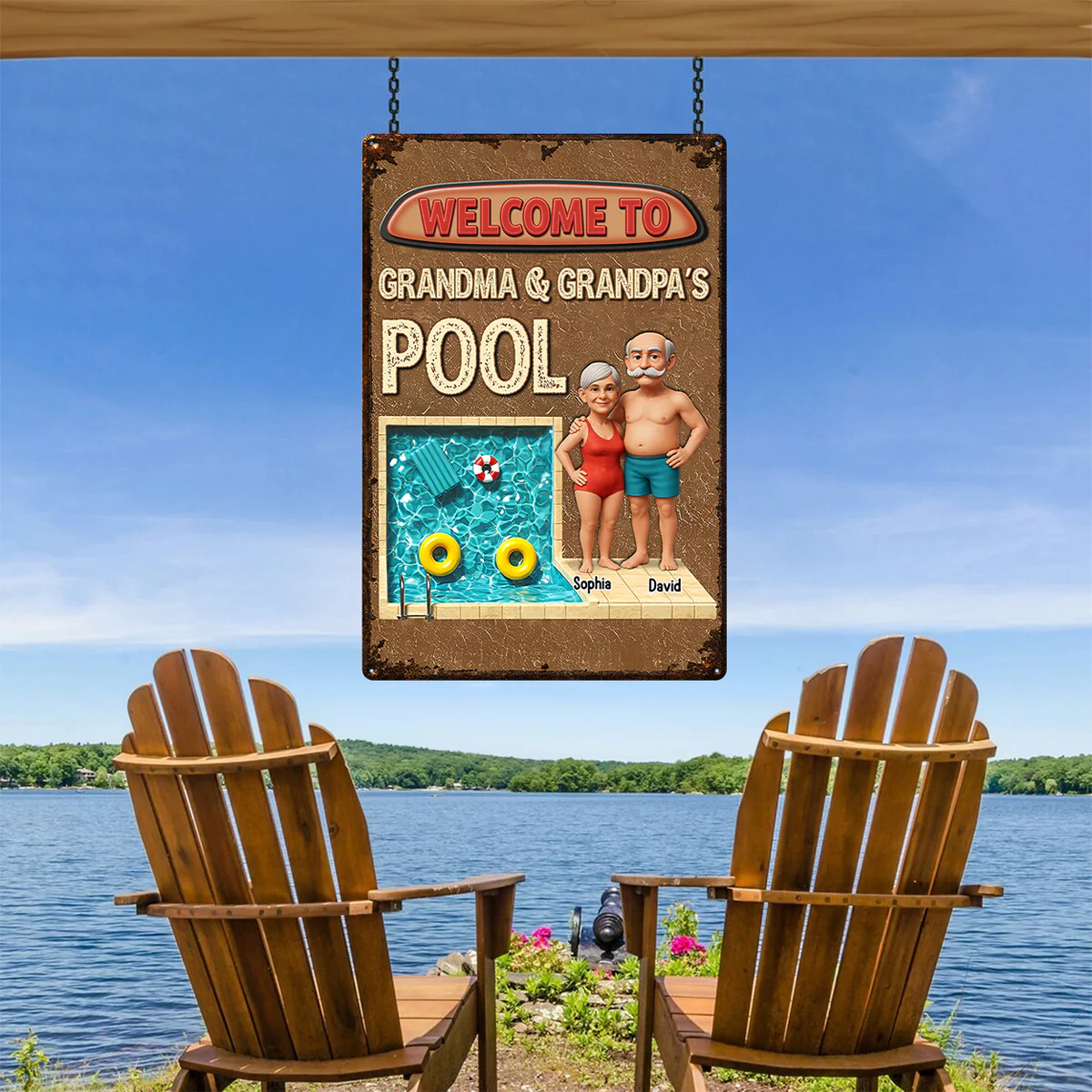 3D Effect Welcome To Grandma Grandpa Pool Personalized Metal Sign - Image 9