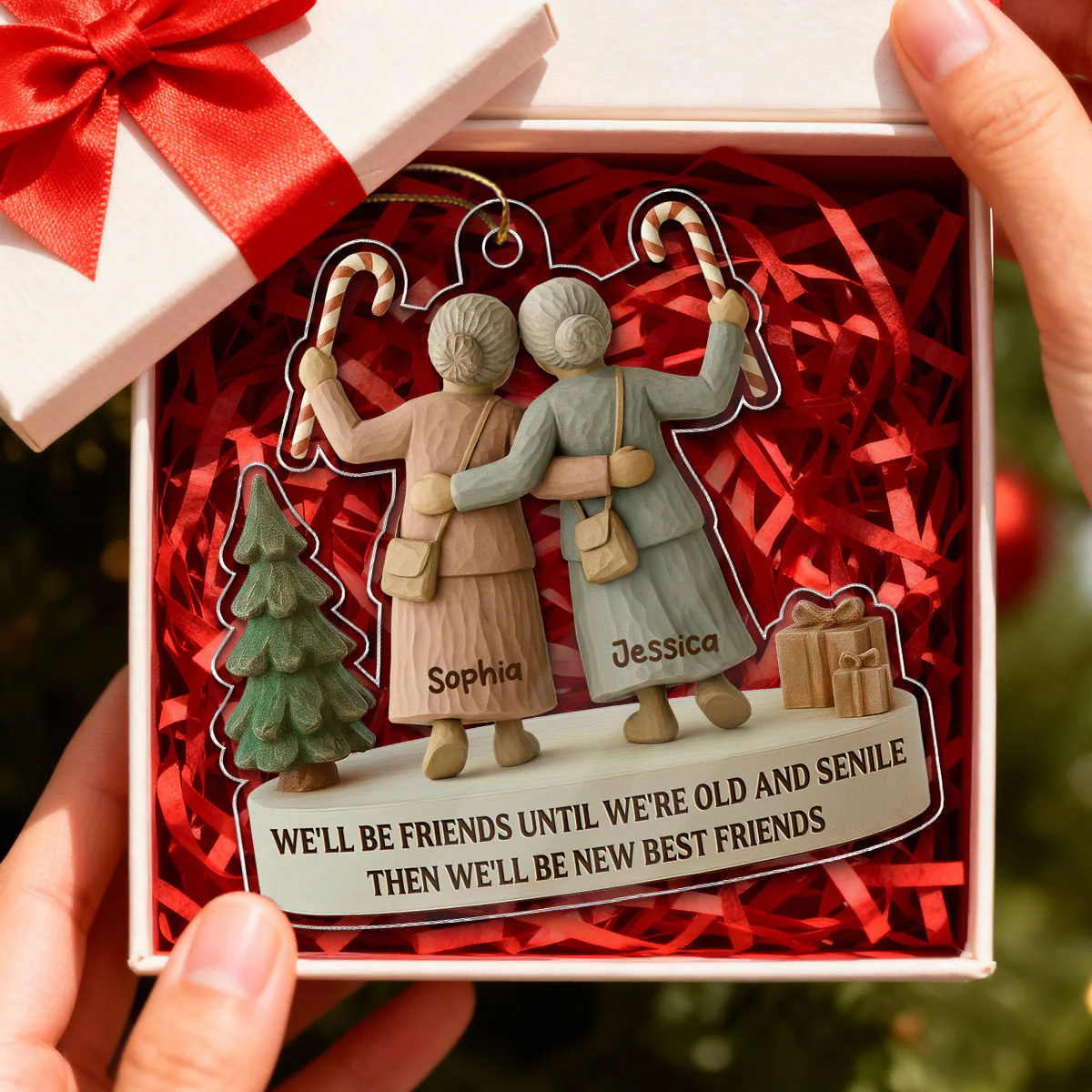 3D Effect We'll Friends Until Old & Senile Old Besties - Personalized Acrylic Ornament - Gift For Best Friends - Image 3