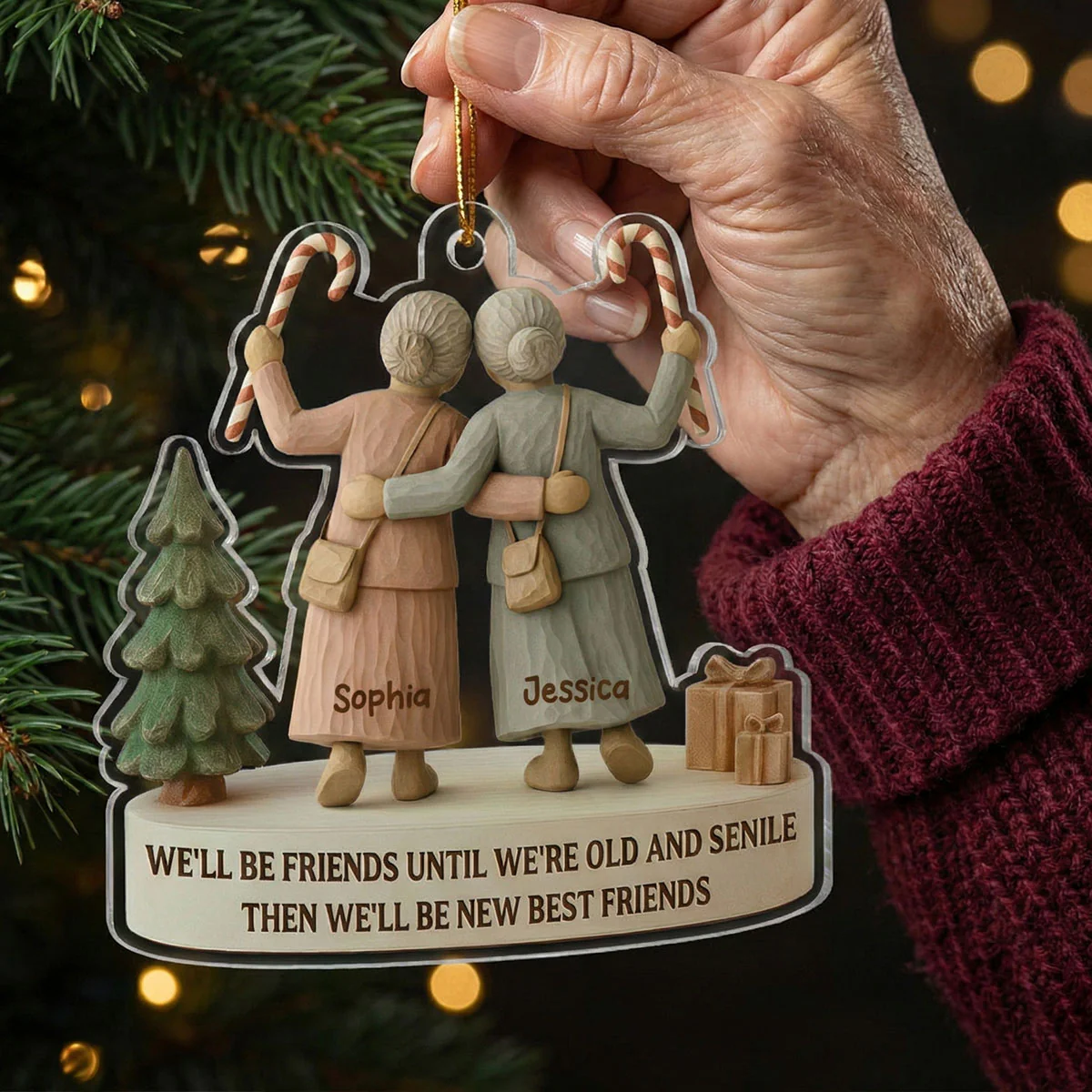 3D Effect We'll Friends Until Old & Senile Old Besties - Personalized Acrylic Ornament - Gift For Best Friends - Image 4