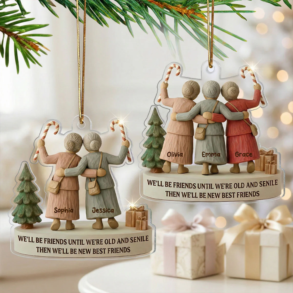 3D Effect We'll Friends Until Old & Senile Old Besties - Personalized Acrylic Ornament - Gift For Best Friends - Image 6