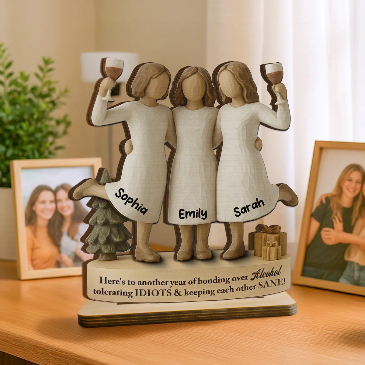 3D Effect We'll Friends Until Old & Senile - Personalized Standing Wooden Plaque - Gift For Besties, Best Friends - Image 6