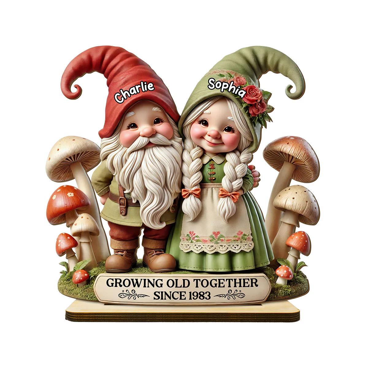 3D Effect Whimsical Gnome Couple Personalized Standing Wooden Plaque, Heartfelt  Gift For Couple, For Him, For Her, Husband, Wife - Image 2