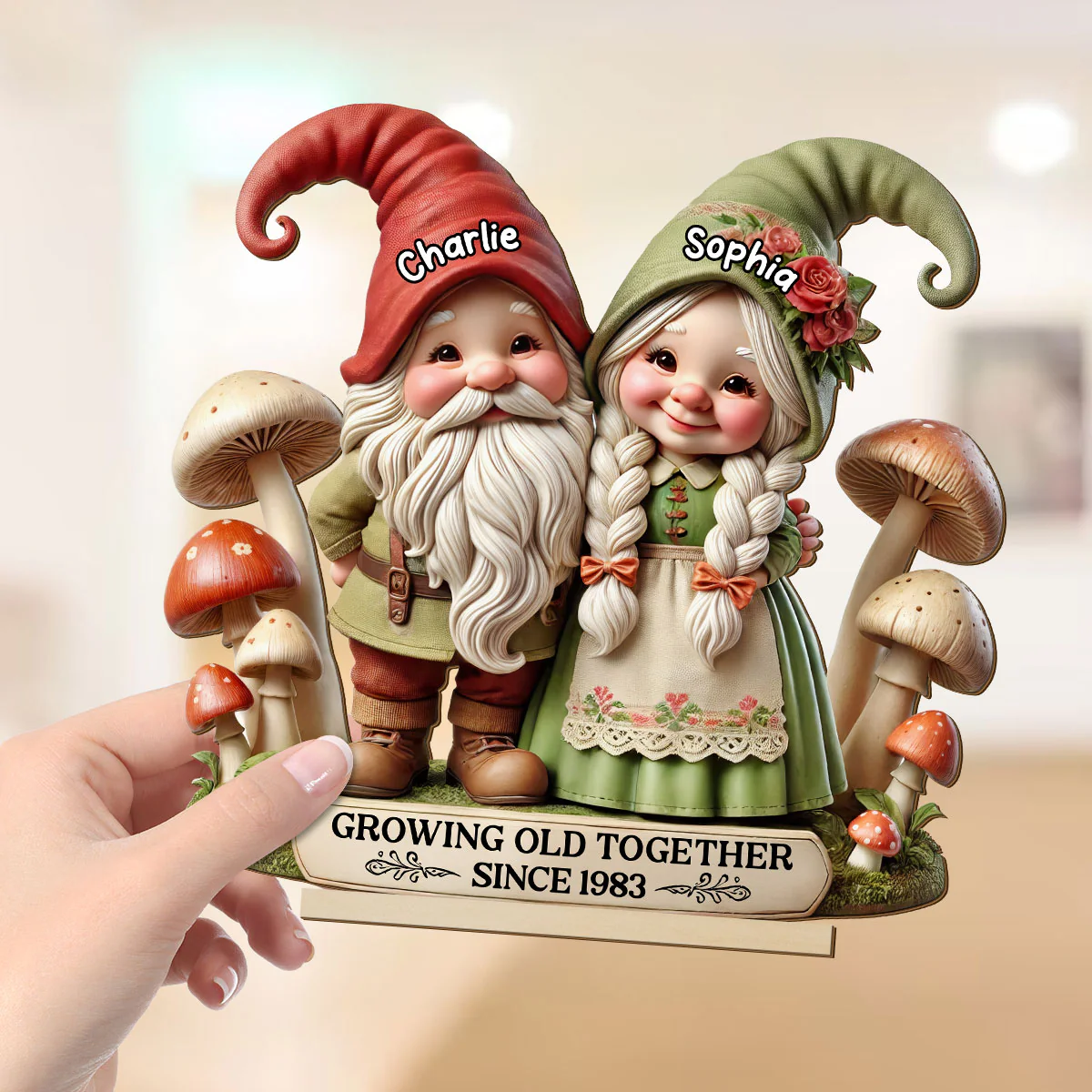 3D Effect Whimsical Gnome Couple Personalized Standing Wooden Plaque, Heartfelt  Gift For Couple, For Him, For Her, Husband, Wife - Image 4