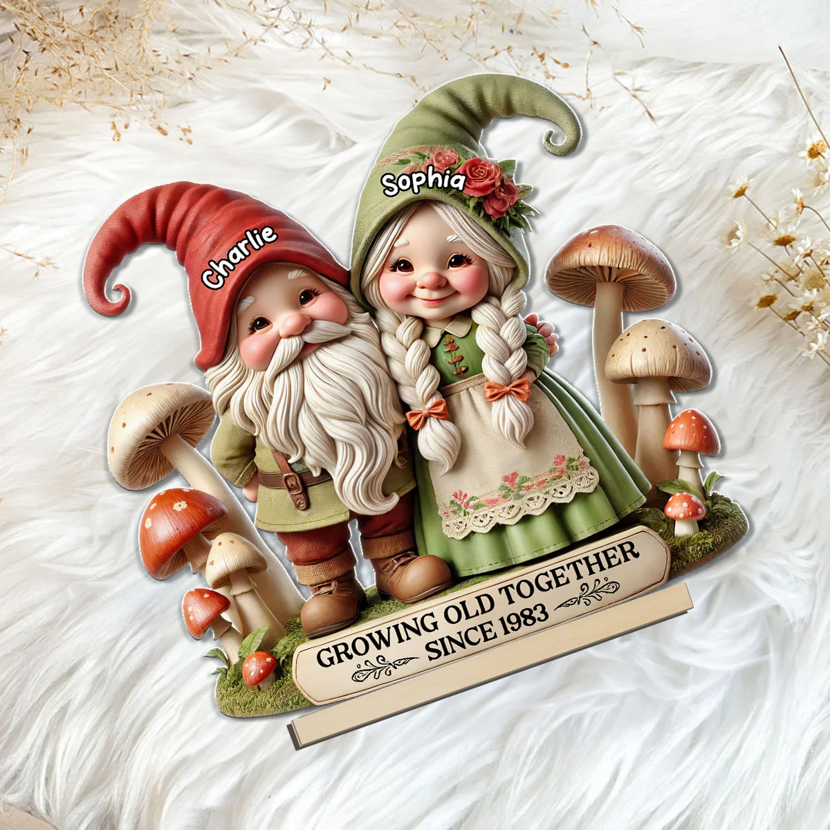 3D Effect Whimsical Gnome Couple Personalized Standing Wooden Plaque, Heartfelt  Gift For Couple, For Him, For Her, Husband, Wife - Image 5