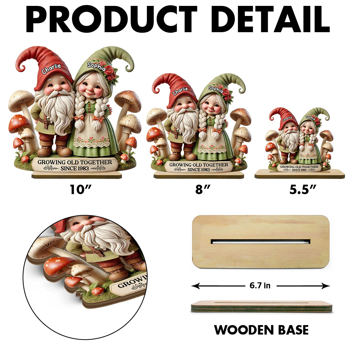 3D Effect Whimsical Gnome Couple Personalized Standing Wooden Plaque, Heartfelt  Gift For Couple, For Him, For Her, Husband, Wife - Image 6