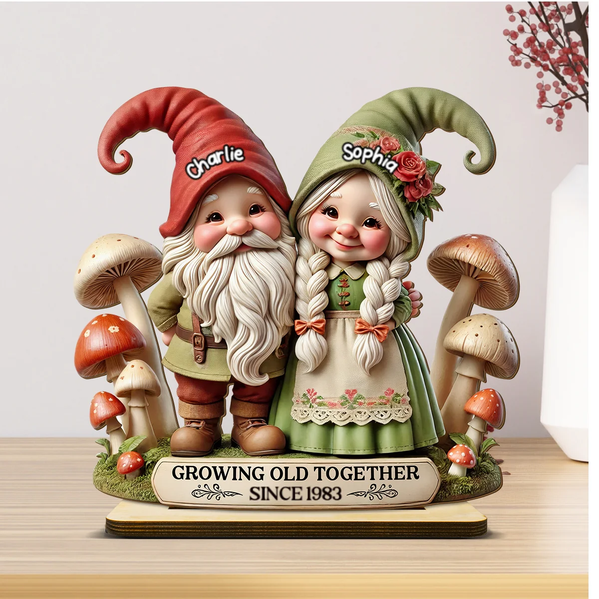 3D Effect Whimsical Gnome Couple Personalized Standing Wooden Plaque, Heartfelt  Gift For Couple, For Him, For Her, Husband, Wife - Image 8