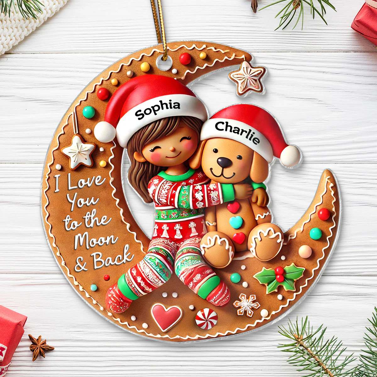 3D Effect Woman Girl And Dog I Love You To The Moon And The Back Personalized Acrylic Ornament, Christmas Gift For Dog Lovers - Image 5
