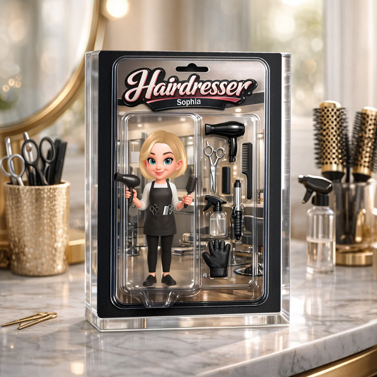 3D Effect Woman Hairdresser Action Figure - Personalized Acrylic Block Plaque - Gift For Hairdressers - Image 5