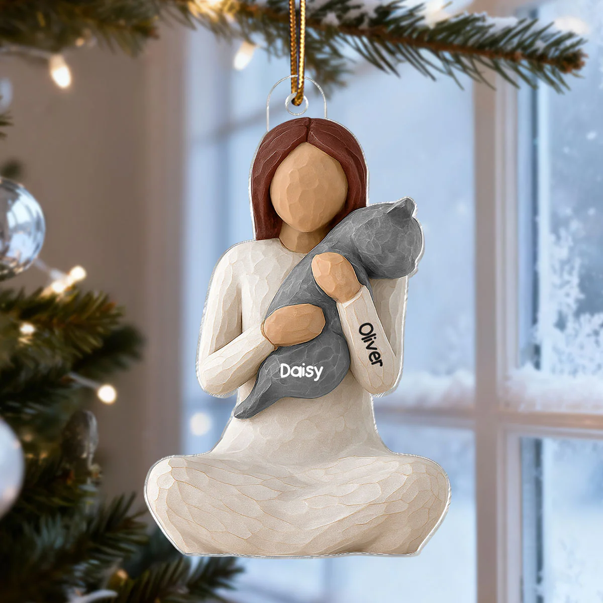 3D Effect Woman Hugging Cat - Personalized Acrylic Ornament - Christmas Gift For Cat Lovers, Cat Mom - Image 4