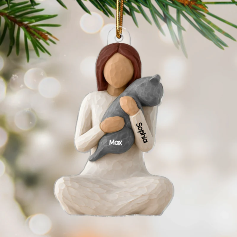 3D Effect Woman Hugging Cat - Personalized Acrylic Ornament - Christmas Gift For Cat Lovers, Cat Mom - Image 8
