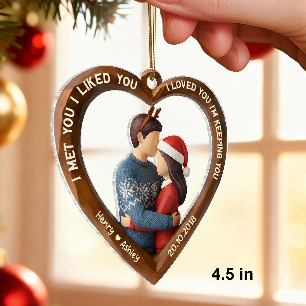 3D Effect Wooden Couple All I Want for Christmas is You - Personalized Acrylic Ornament - Christmas Gift for Couples - Image 2