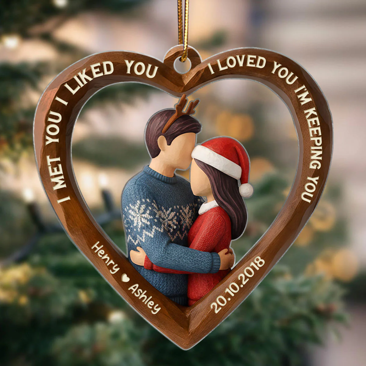 3D Effect Wooden Couple All I Want for Christmas is You - Personalized Acrylic Ornament - Christmas Gift for Couples - Image 6