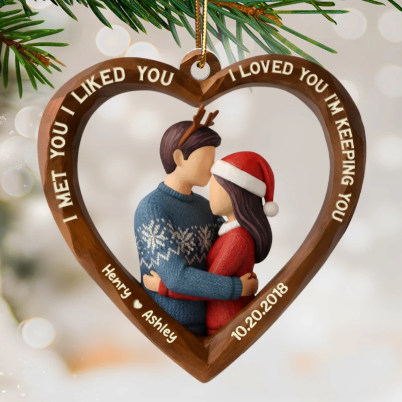 3D Effect Wooden Couple All I Want for Christmas is You - Personalized Acrylic Ornament - Christmas Gift for Couples - Image 8