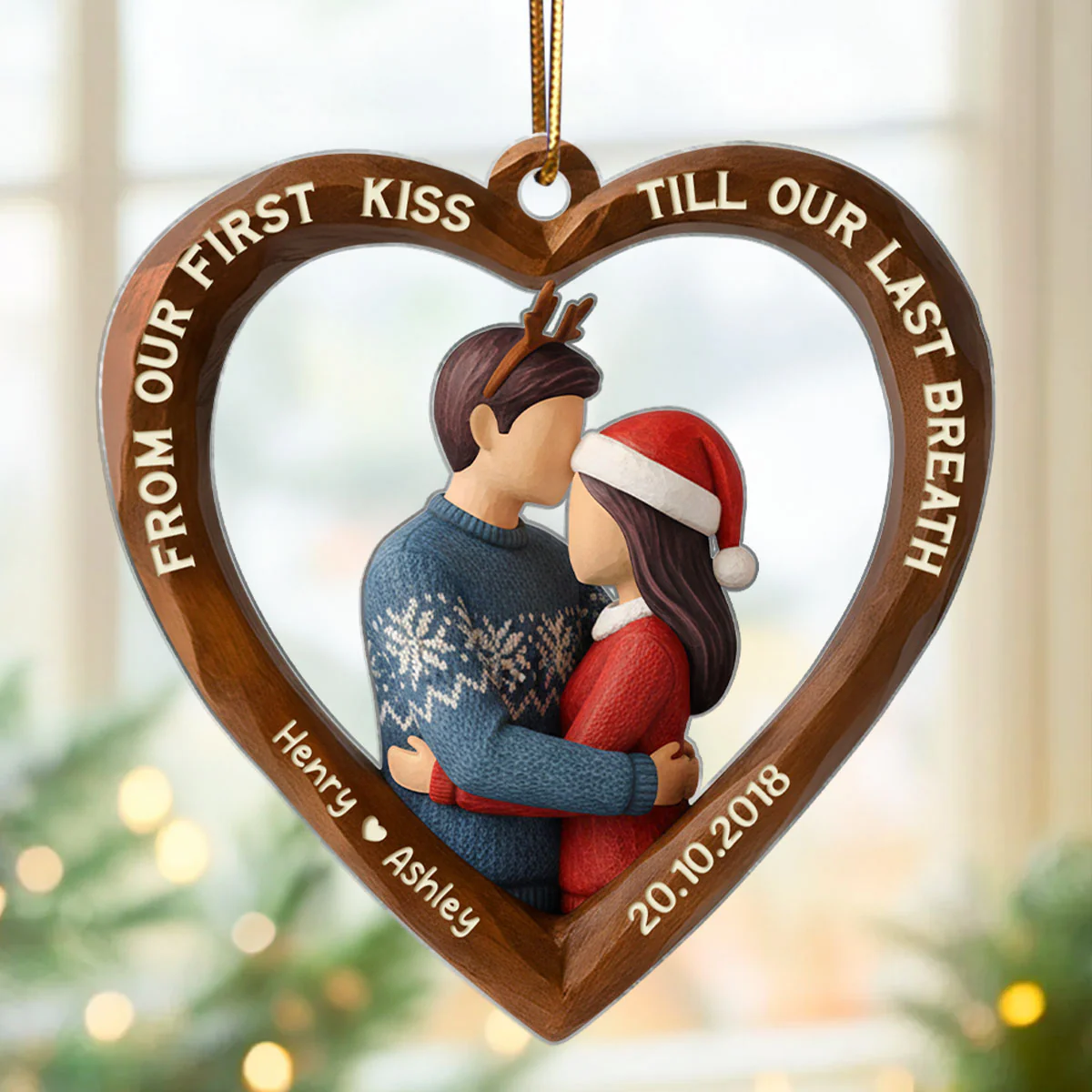 3D Effect Wooden Couple You & Me We Got This - Personalized Acrylic Ornament - Christmas Gift for Couples - Image 6