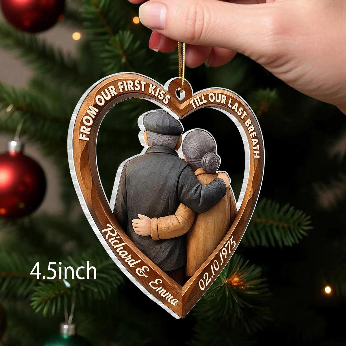 3D Effect Wooden From Our First Kiss Till Our Last Breath Couple - Personalized Acrylic Ornament - Christmas Gift for Couples - Image 2