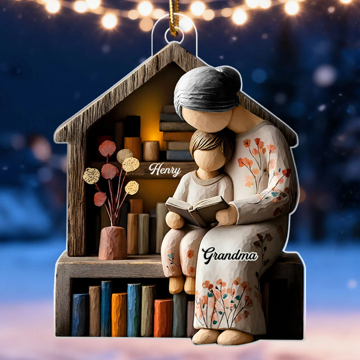 3D Effect Wooden Grandma Grandkid Reading Book - Personalized Acrylic Ornament - Heartwarming Christmas Gift For Grandma, For Family - Image 7
