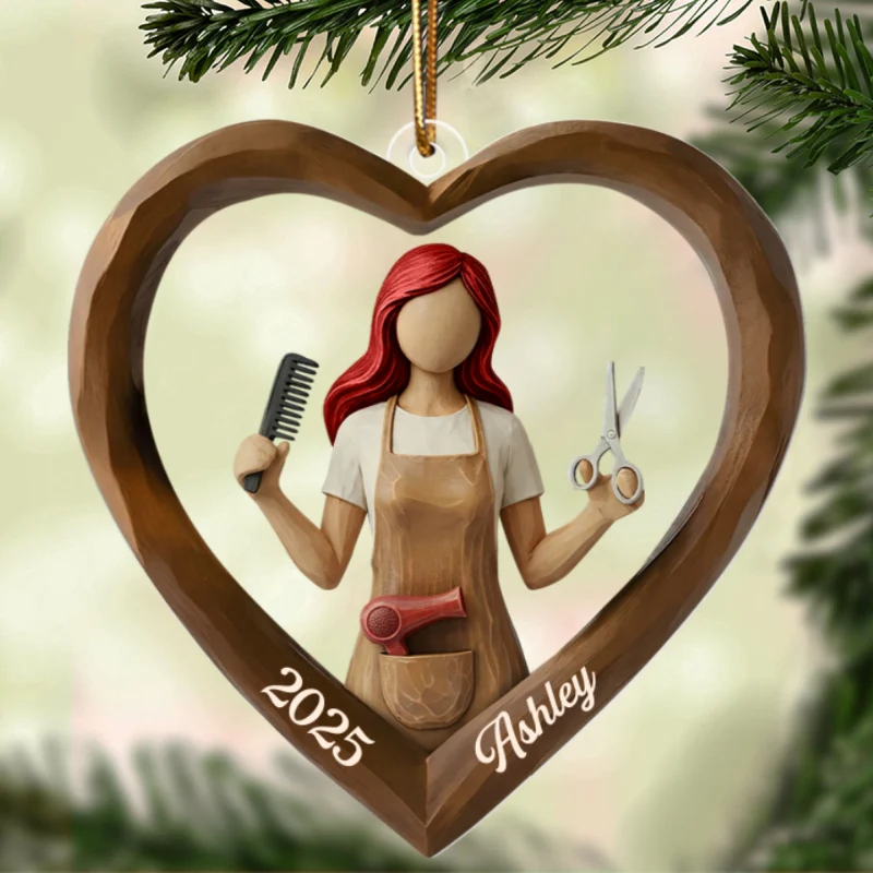 3D Effect Wooden Hairdresser - Personalized Acrylic Ornament - Unique Christmas Gift For Hairdressers - Image 10