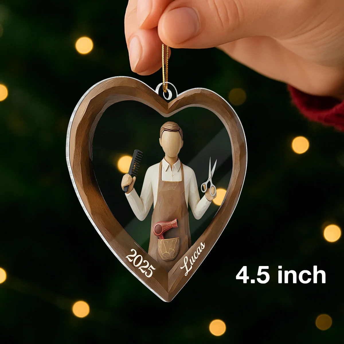 3D Effect Wooden Hairdresser - Personalized Acrylic Ornament - Unique Christmas Gift For Hairdressers - Image 2