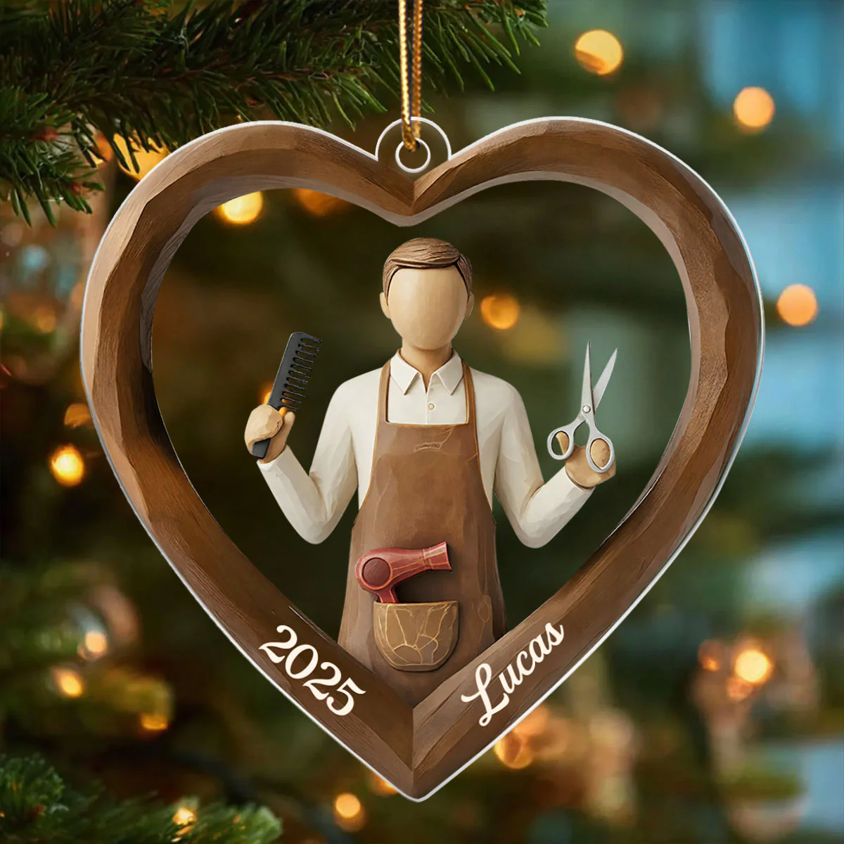 3D Effect Wooden Hairdresser - Personalized Acrylic Ornament - Unique Christmas Gift For Hairdressers - Image 3