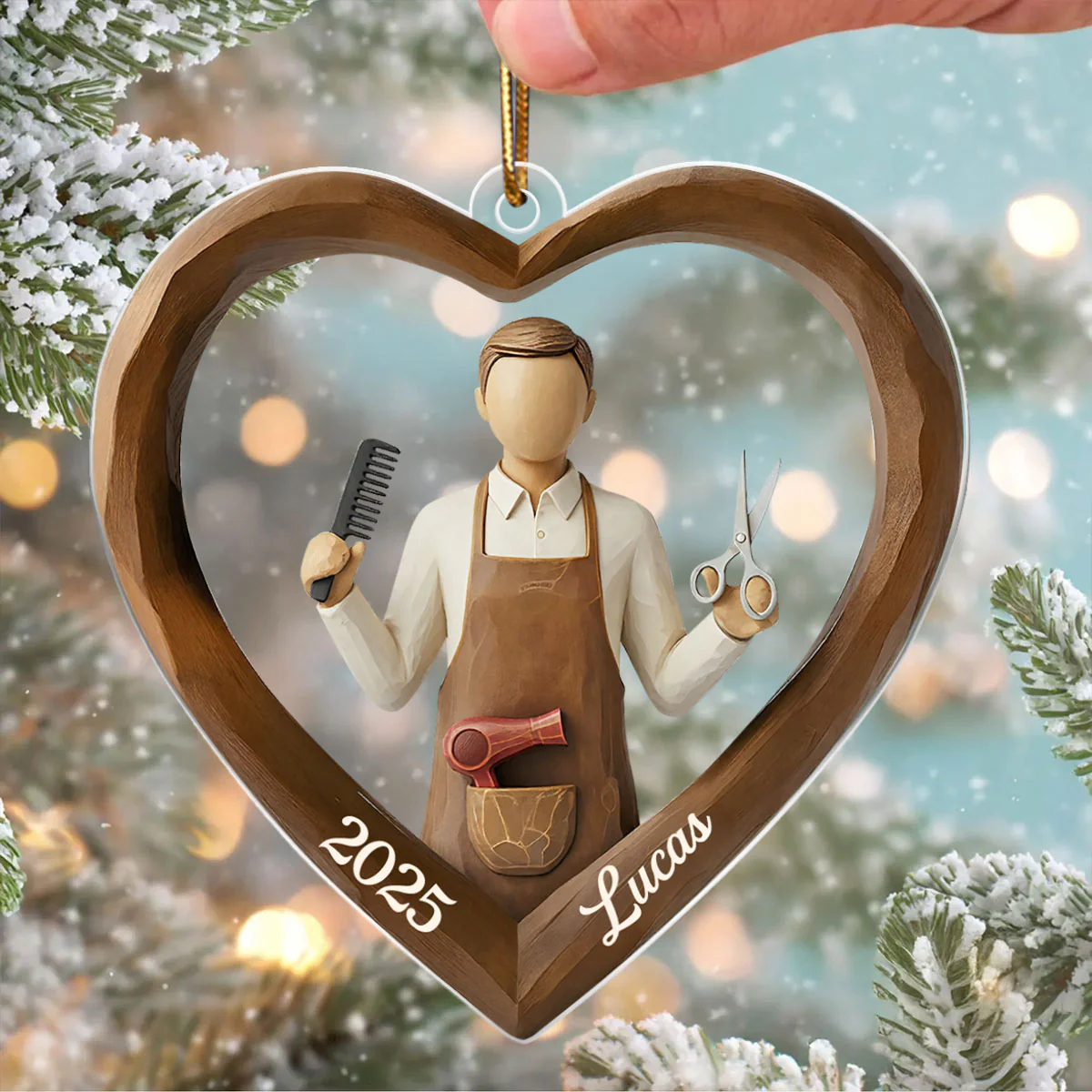3D Effect Wooden Hairdresser - Personalized Acrylic Ornament - Unique Christmas Gift For Hairdressers - Image 4