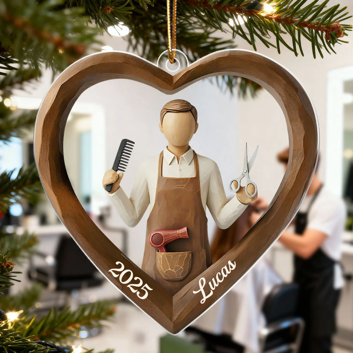 3D Effect Wooden Hairdresser - Personalized Acrylic Ornament - Unique Christmas Gift For Hairdressers - Image 5