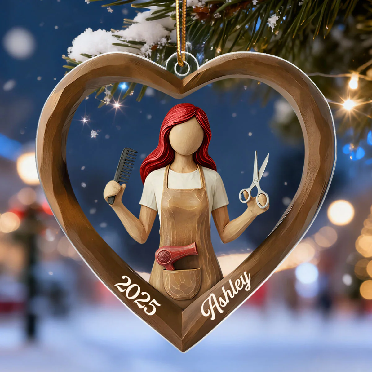 3D Effect Wooden Hairdresser - Personalized Acrylic Ornament - Unique Christmas Gift For Hairdressers - Image 7