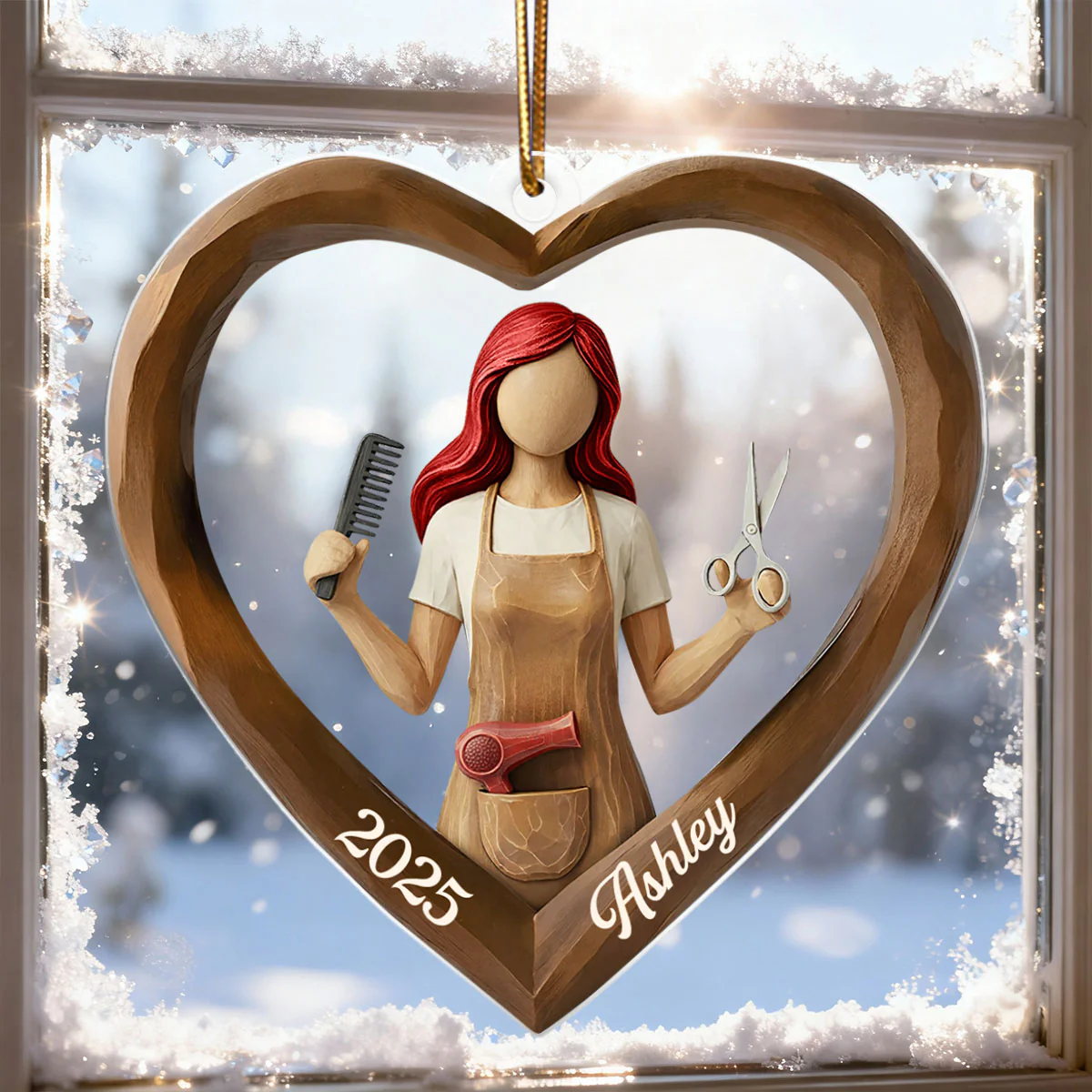 3D Effect Wooden Hairdresser - Personalized Acrylic Ornament - Unique Christmas Gift For Hairdressers - Image 8