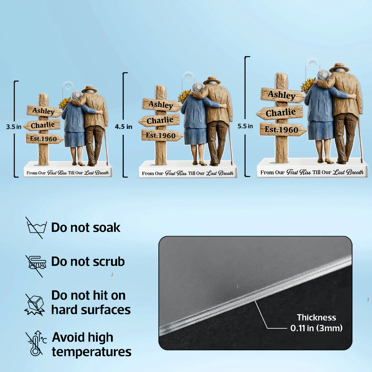 3D Effect Wooden Old Couple Sign Post - Personalized Acrylic Ornament - Heartwarming Christmas Gift For Him, For Her, For Couple - Image 8