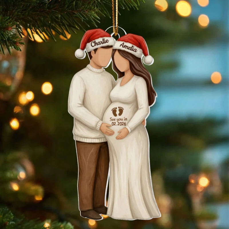3D Effect Wooden Pregnancy Announcement - Personalized Acrylic Ornament - Heartwarming Christmas Gift For Couple, Family - Image 10