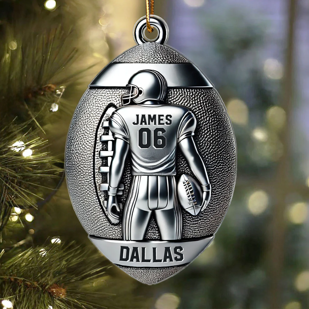 3D Faux Metal Effect Football Player Personalized Acrylic Ornament, Football Fan Gift, Football Player Keepsake, Football Lovers Gift, Football Fan Gift - Image 2