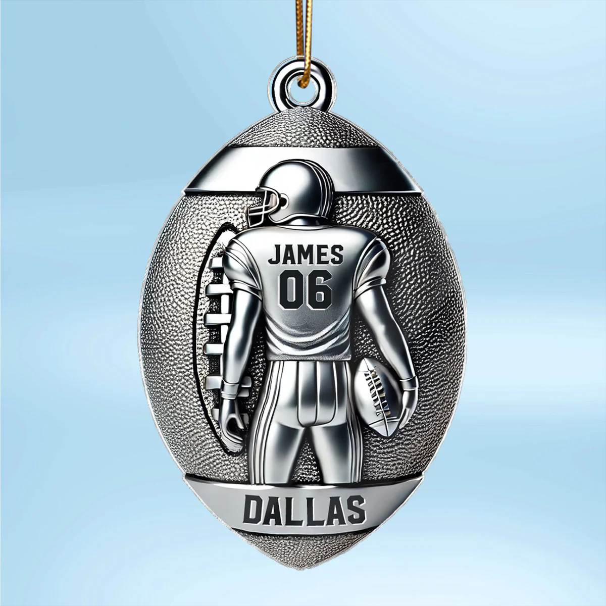 3D Faux Metal Effect Football Player Personalized Acrylic Ornament, Football Fan Gift, Football Player Keepsake, Football Lovers Gift, Football Fan Gift - Image 3