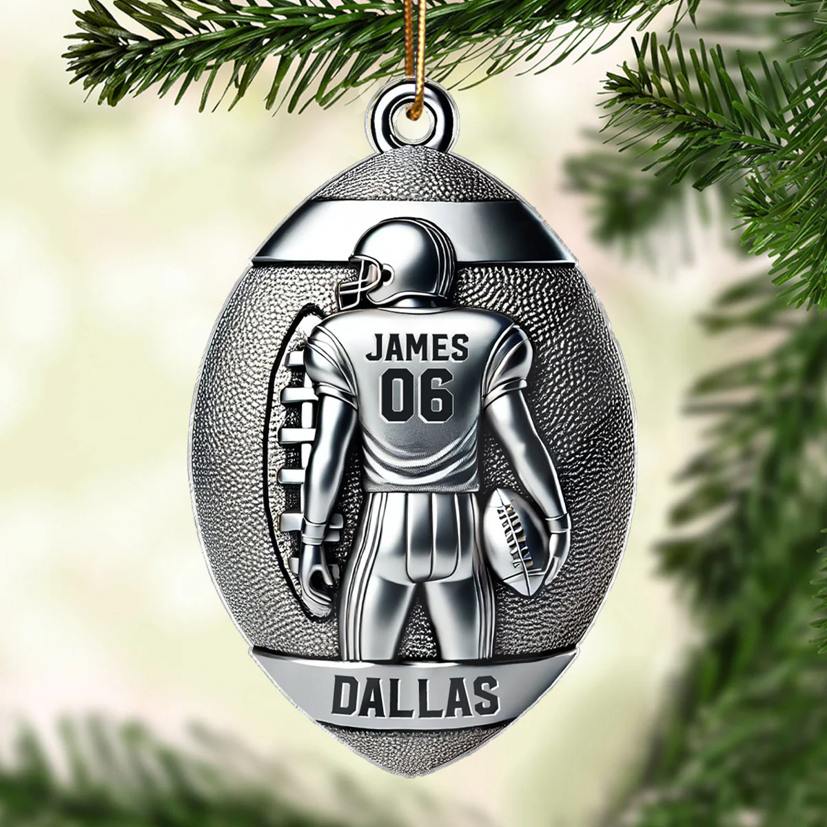 3D Faux Metal Effect Football Player Personalized Acrylic Ornament, Football Fan Gift, Football Player Keepsake, Football Lovers Gift, Football Fan Gift - Image 4