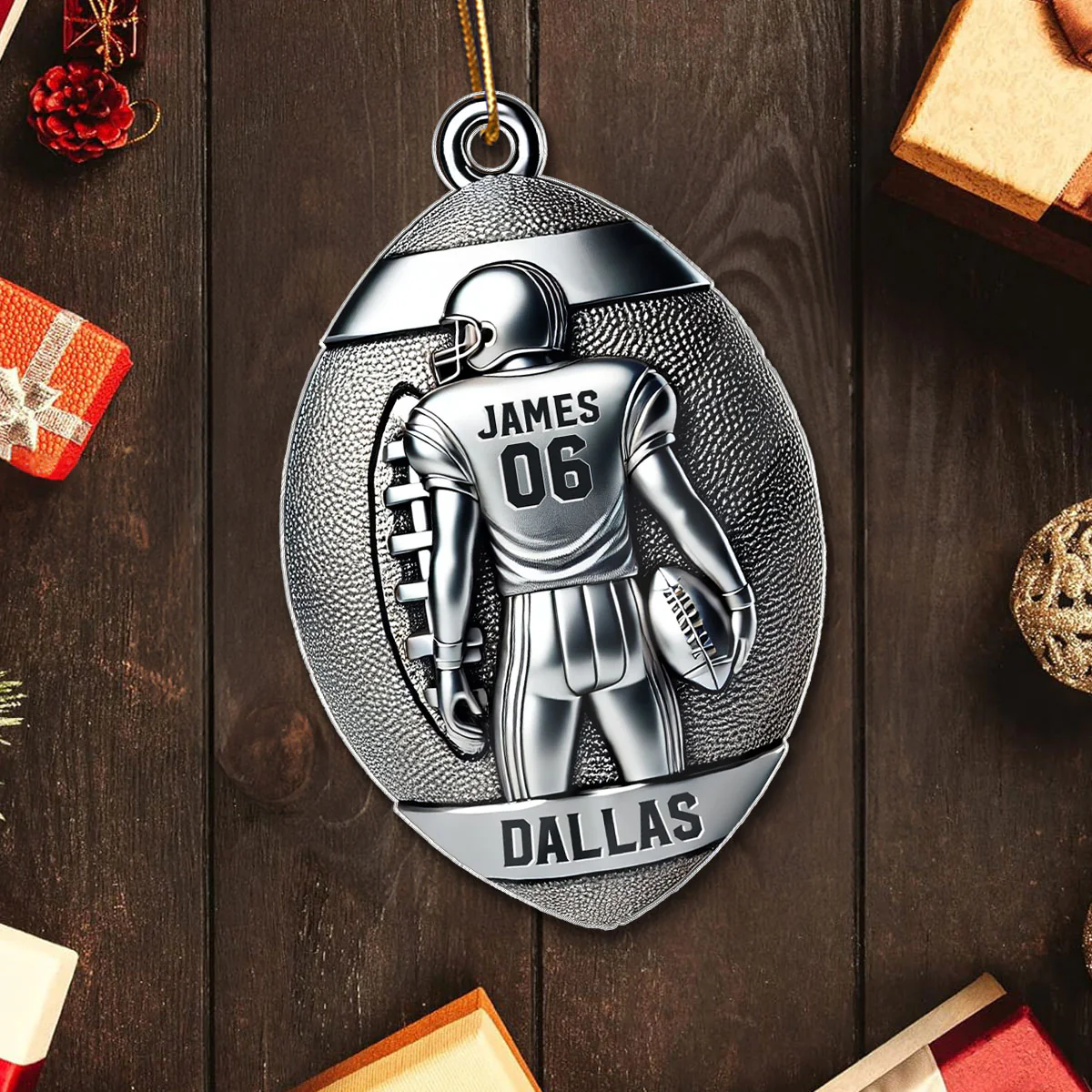 3D Faux Metal Effect Football Player Personalized Acrylic Ornament, Football Fan Gift, Football Player Keepsake, Football Lovers Gift, Football Fan Gift - Image 6