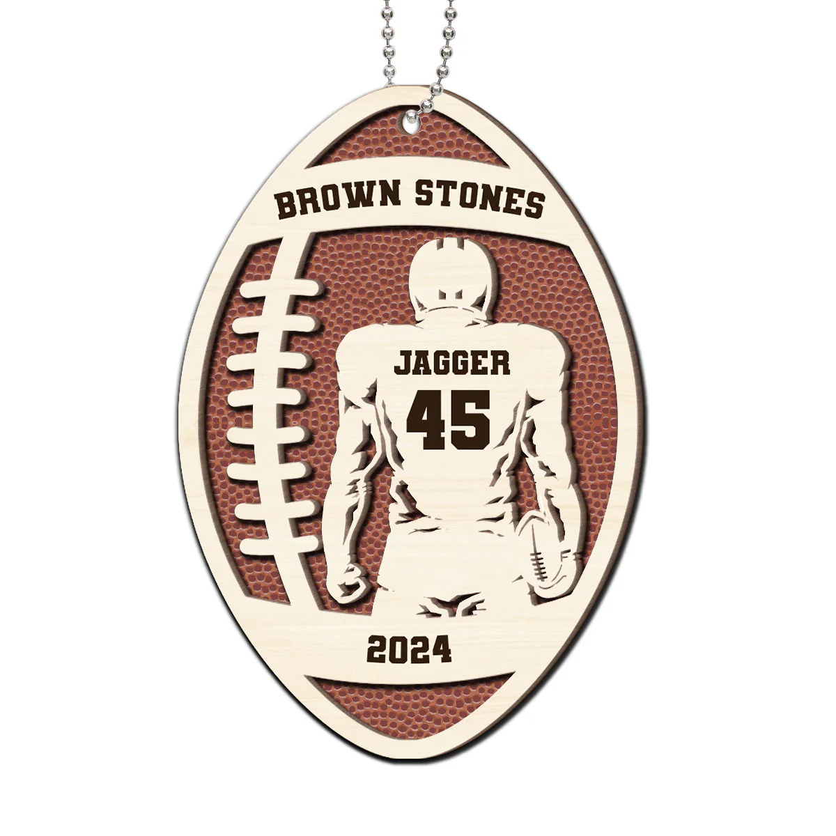 3D Football Player With Name Personalized 2-Layer Wooden Sport Ornament - Image 2