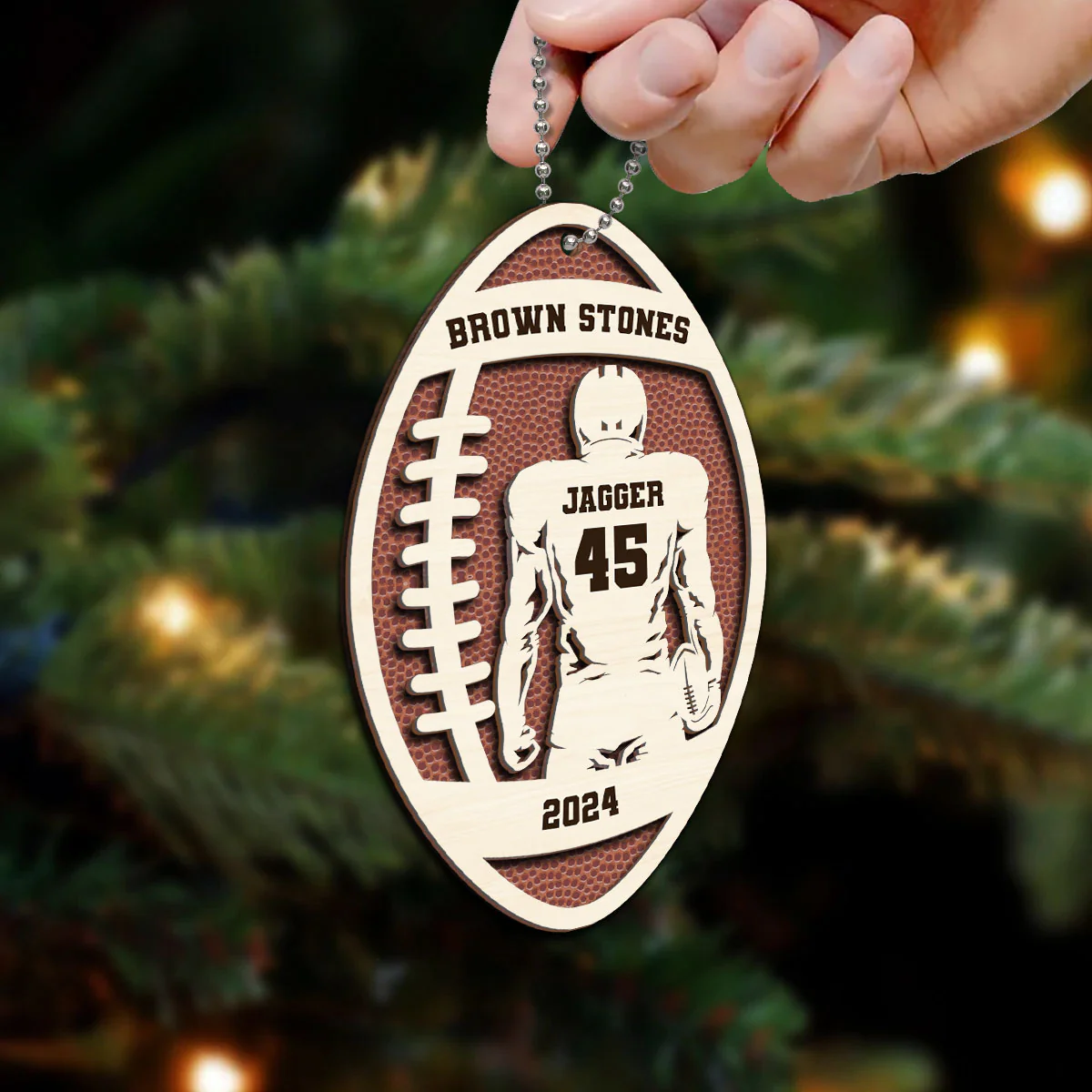 3D Football Player With Name Personalized 2-Layer Wooden Sport Ornament - Image 6