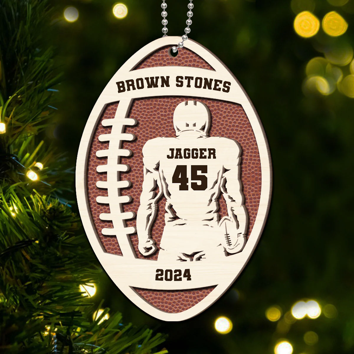 3D Football Player With Name Personalized 2-Layer Wooden Sport Ornament - Image 8