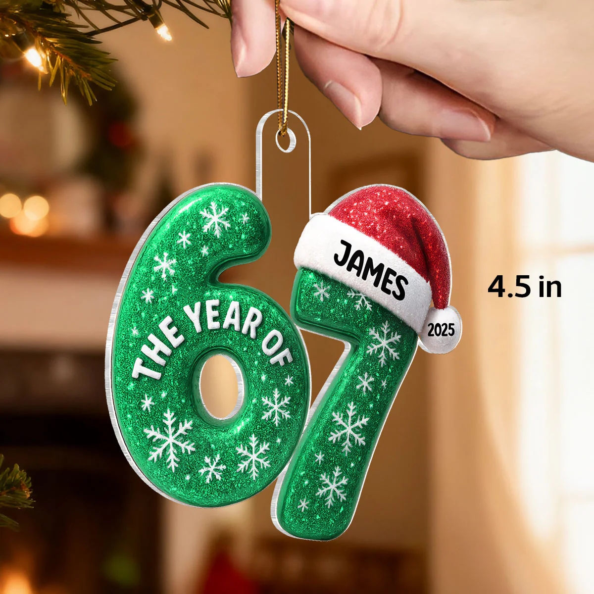 3D Glitter Effect 67 Six Seven 2025 Slang - Personalized Acrylic Ornament - Funny Christmas Gift For Teen, Grandkid, Gen Alpha - Image 2