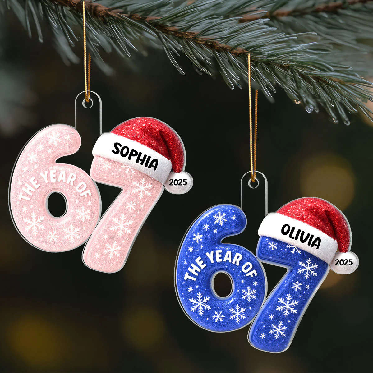 3D Glitter Effect 67 Six Seven 2025 Slang - Personalized Acrylic Ornament - Funny Christmas Gift For Teen, Grandkid, Gen Alpha - Image 7